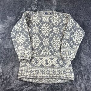 Vtg GAP Wool Mohair Knitted Nordic Snowflake Sweater Crewneck Women's L